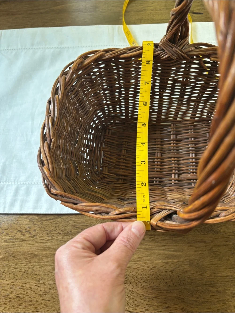 Vintage Gathering Basket With Twisted Handle Hand Woven Wicker Garden Harvest